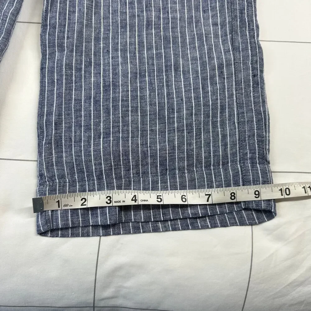 Quince Pants Womens Small Blue Chambray Stripe Wide Leg Linen Relaxed Travel